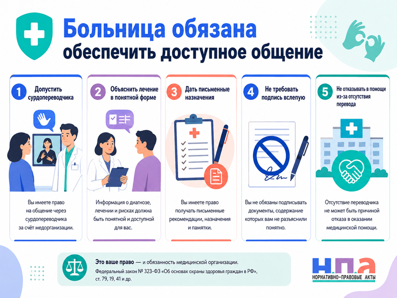 Больница или поликлиника не предоставила пациенту сурдопереводчика либо другой доступный способ общения с врачом