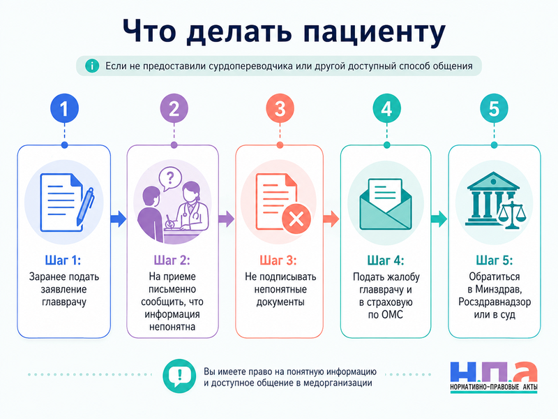 Больница или поликлиника не предоставила пациенту сурдопереводчика либо другой доступный способ общения с врачом