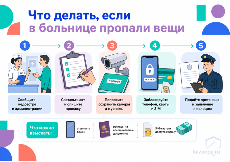 Больница или скорая помощь потеряли одежду, документы, телефон либо другие вещи пациента как подтвердить состав имущества