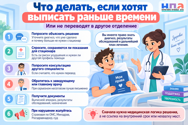 Больница выписывает раньше времени или не переводит в другое отделение что делать