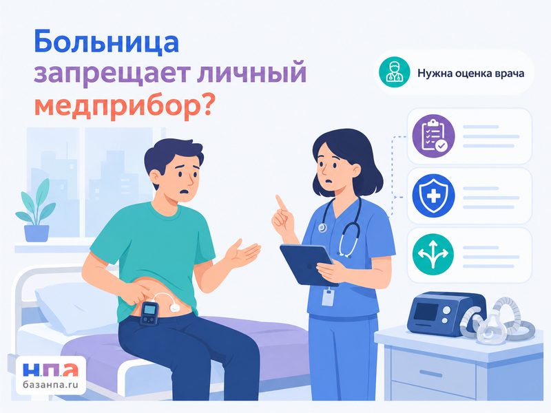 Больница запрещает пациенту пользоваться собственной инсулиновой помпой, CPAP, слуховым устройством или другим необходимым прибором