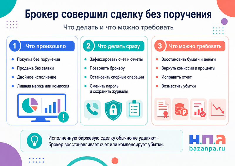 Брокер купил или продал ценные бумаги без поручения клиента как отменить последствия и взыскать убытки