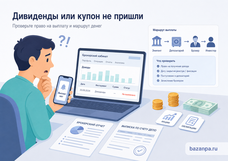 Брокер не зачислил дивиденды или купонный доход как найти выплату и потребовать перечисление денег