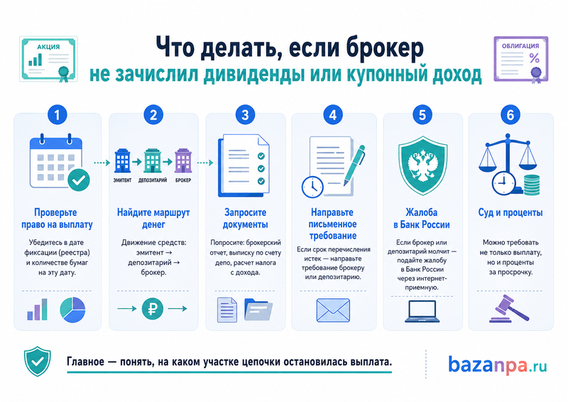 Брокер не зачислил дивиденды или купонный доход как найти выплату и потребовать перечисление денег
