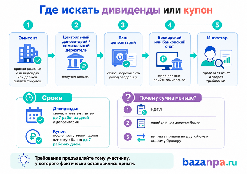 Брокер не зачислил дивиденды или купонный доход как найти выплату и потребовать перечисление денег