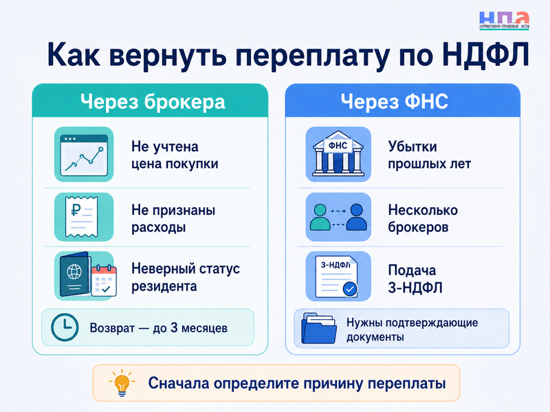 Брокер удержал завышенный НДФЛ по ценным бумагам как пересчитать налог и вернуть деньги