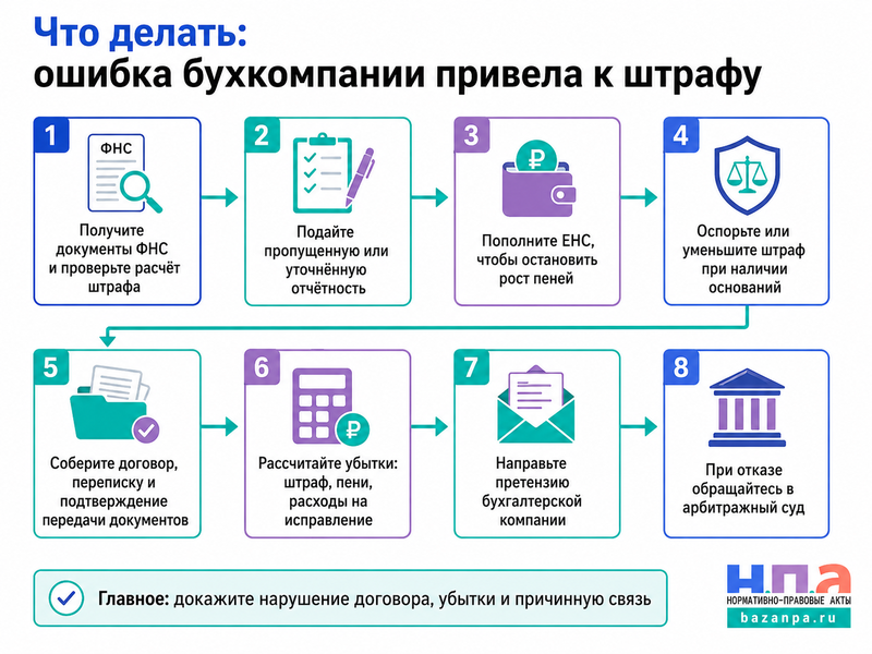 Бухгалтерская компания допустила ошибку и клиент получил штраф что делать