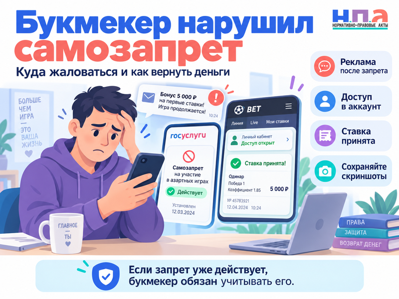 Букмекер нарушил самозапрет - куда жаловаться и как вернуть деньги