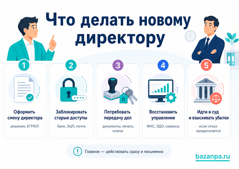 Бывший директор не передает документы, печать или доступы компании как восстановить управление и взыскать убытки