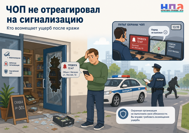 ЧОП или пультовая охрана не отреагировали на сигнализацию кто возмещает ущерб после кражи