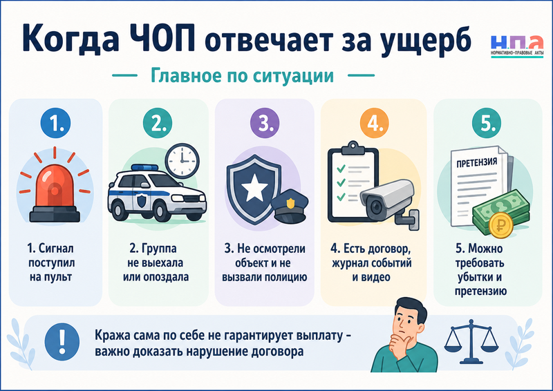 ЧОП или пультовая охрана не отреагировали на сигнализацию кто возмещает ущерб после кражи
