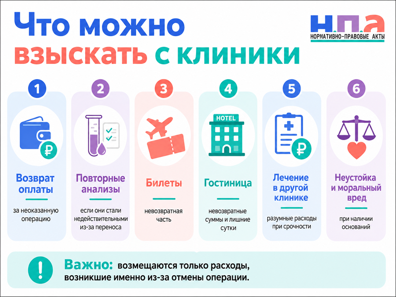 Частная клиника отменила оплаченную операцию кто возместит анализы, билеты и проживание