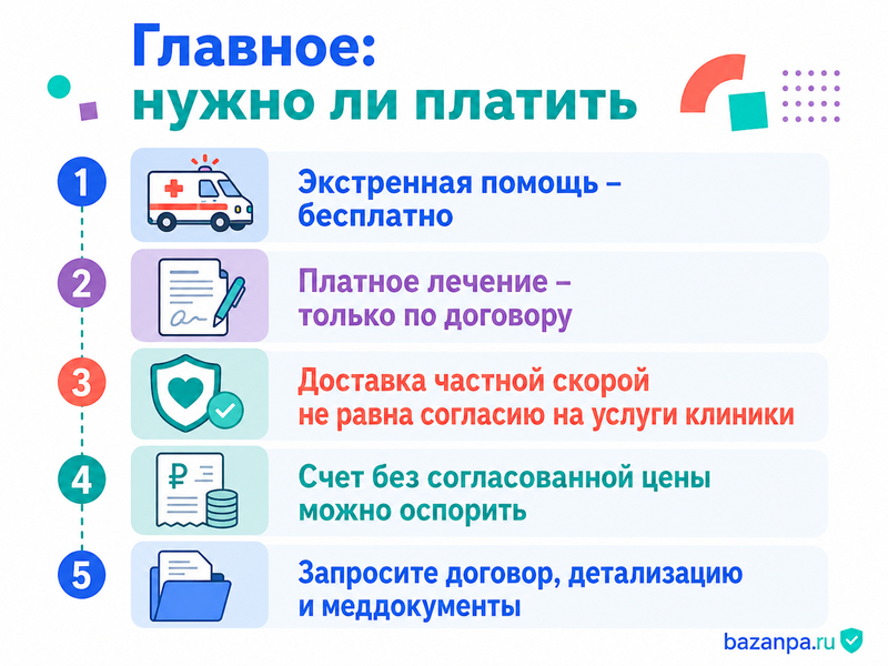 Частная скорая привезла пациента в платную клинику без согласия на платное лечение обязан ли он платить