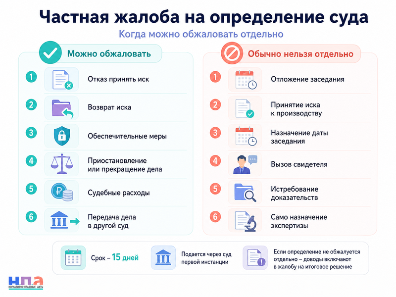 Частная жалоба на определение суда какие определения можно обжаловать