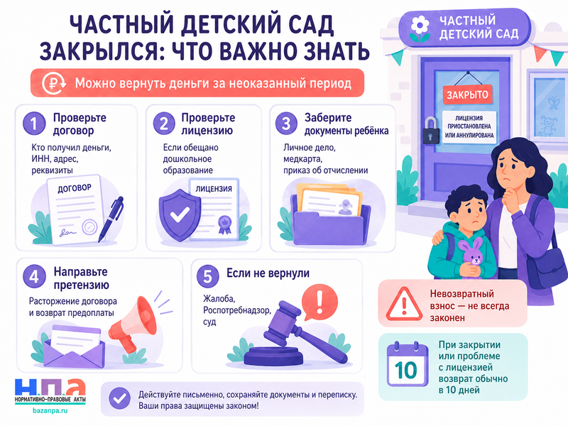 Частный детский сад закрылся, лишился лицензии или не возвращает предоплату