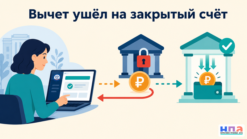 Что делать, если налоговый вычет или переплату отправили на закрытый счёт