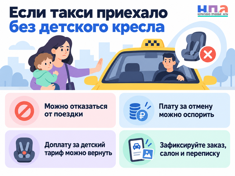 Что делать, если такси приехало без заказанного детского кресла