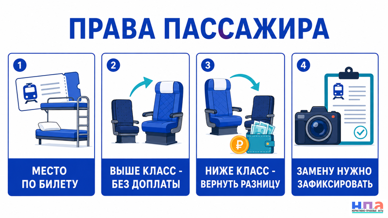 Что делать, если в поезде заменили вагон, класс обслуживания или место на худшее (3)