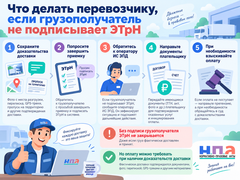 Что делать перевозчику, если грузополучатель не подписывает ЭТрН