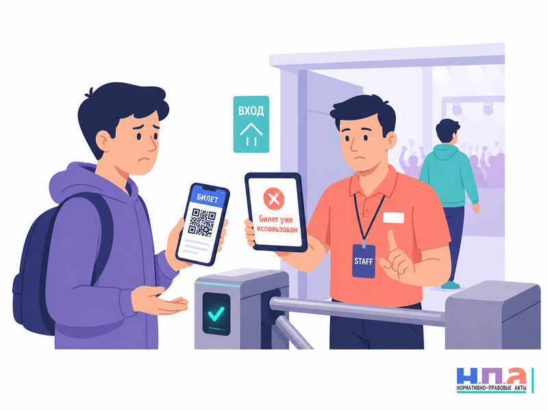 Чужой человек использовал QR-код электронного билета и прошёл на мероприятие кто отвечает