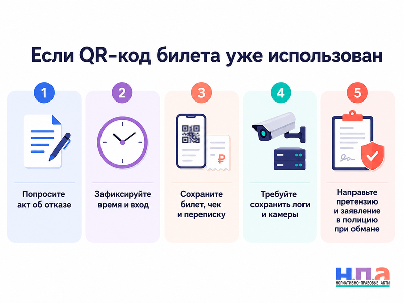 Чужой человек использовал QR-код электронного билета и прошёл на мероприятие кто отвечает