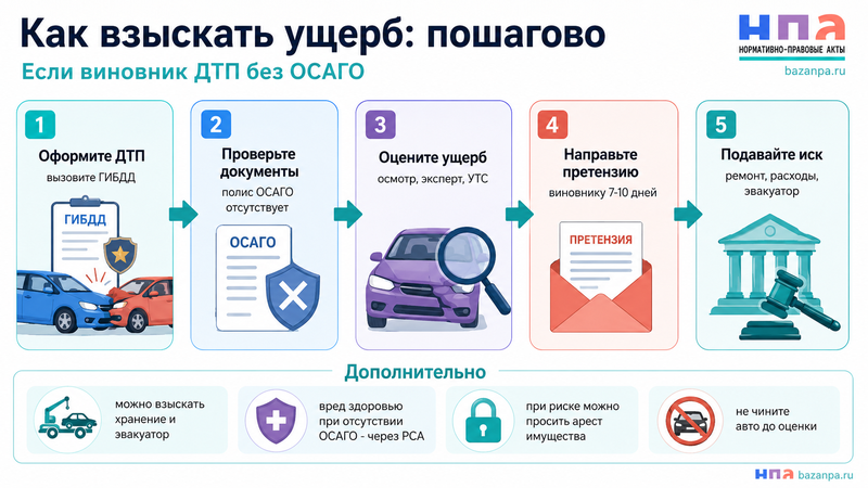 ДТП с водителем без ОСАГО как взыскать ущерб с виновника