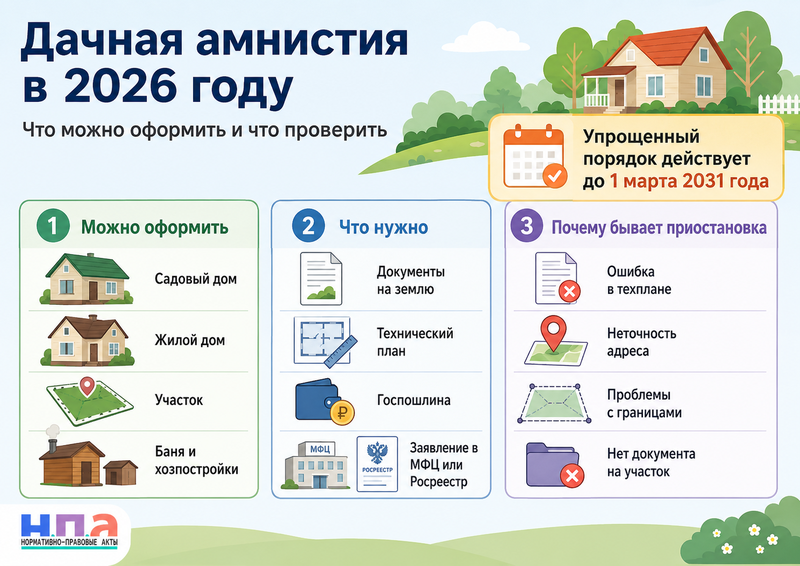Дачная амнистия в 2026 году: как оформить садовый дом, участок и право собственности