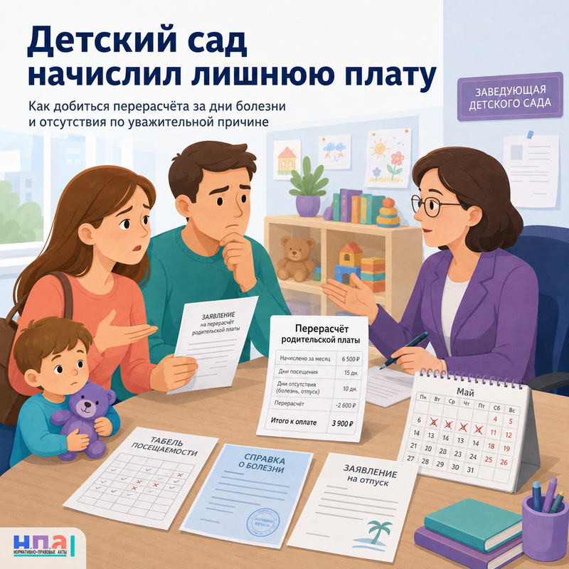 Детский сад начисляет родительскую плату за дни болезни, отпуска или отсутствия ребёнка как добиться перерасчёта