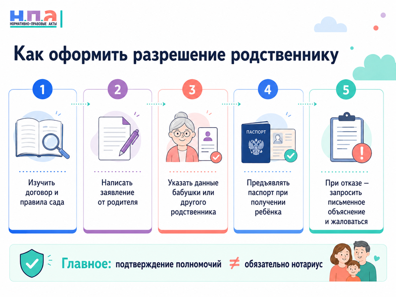 Детский сад не отдаёт ребёнка бабушке или другому родственнику без нотариальной доверенности законно ли это
