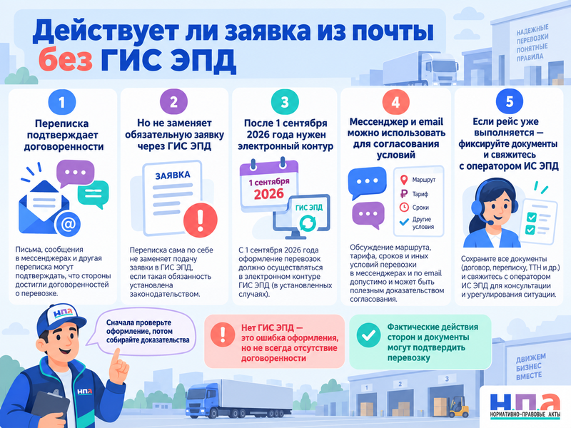 Действует ли заявка на перевозку из почты без ГИС ЭПД