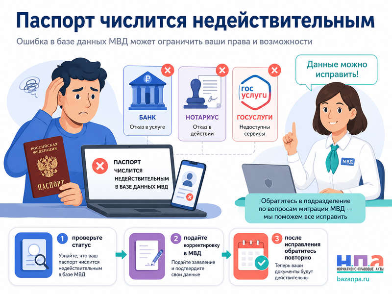 Действующий паспорт числится недействительным в базе МВД как исправить статус