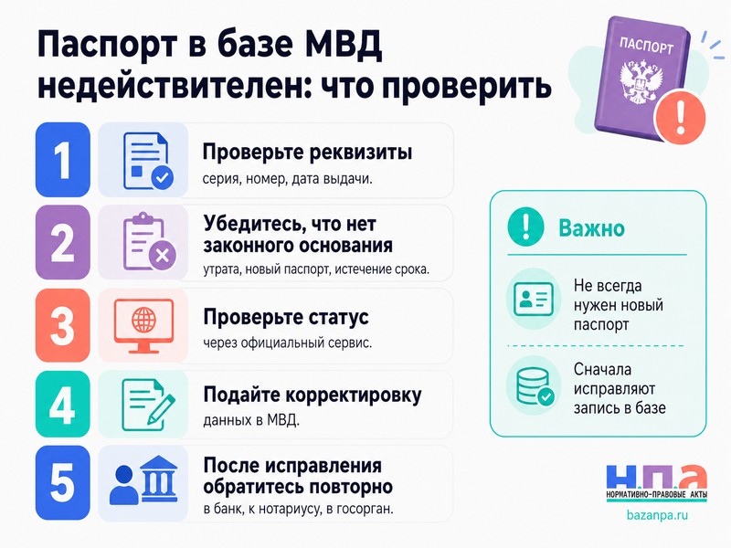 Действующий паспорт числится недействительным в базе МВД как исправить статус