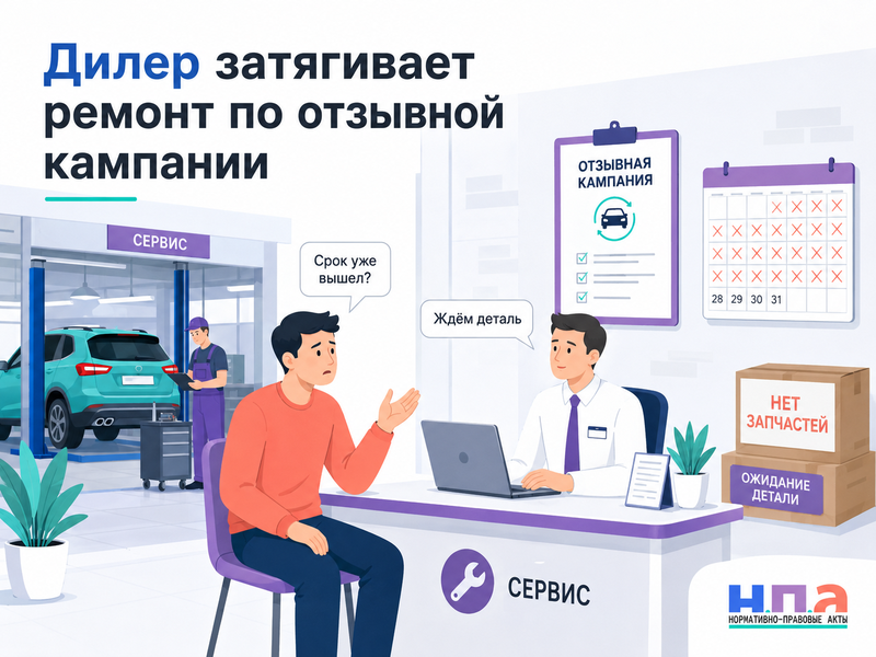 Дилер затягивает бесплатный ремонт автомобиля по отзывной кампании сроки, жалоба и возмещение убытков