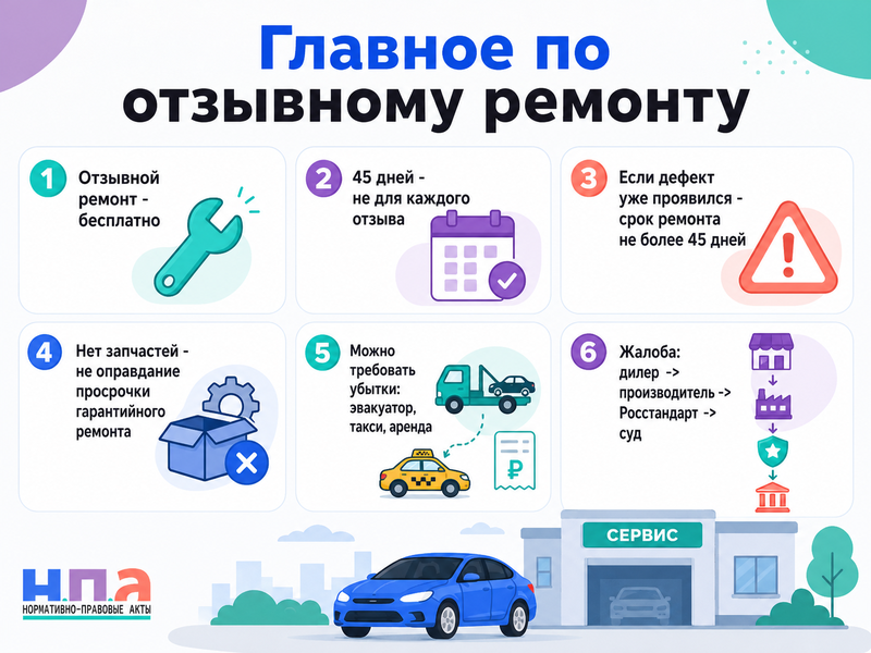 Дилер затягивает бесплатный ремонт автомобиля по отзывной кампании сроки, жалоба и возмещение убытков