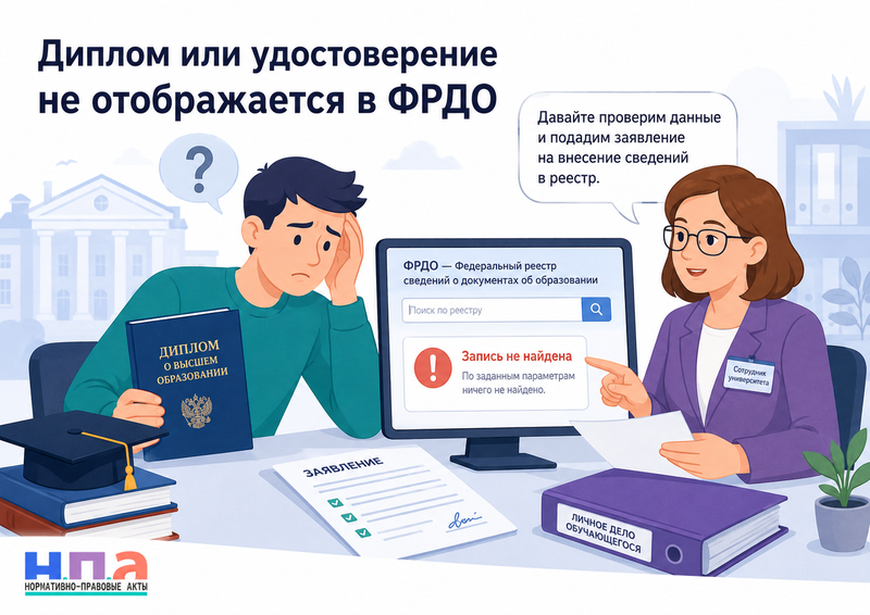 Диплом или удостоверение не отображается в ФРДО