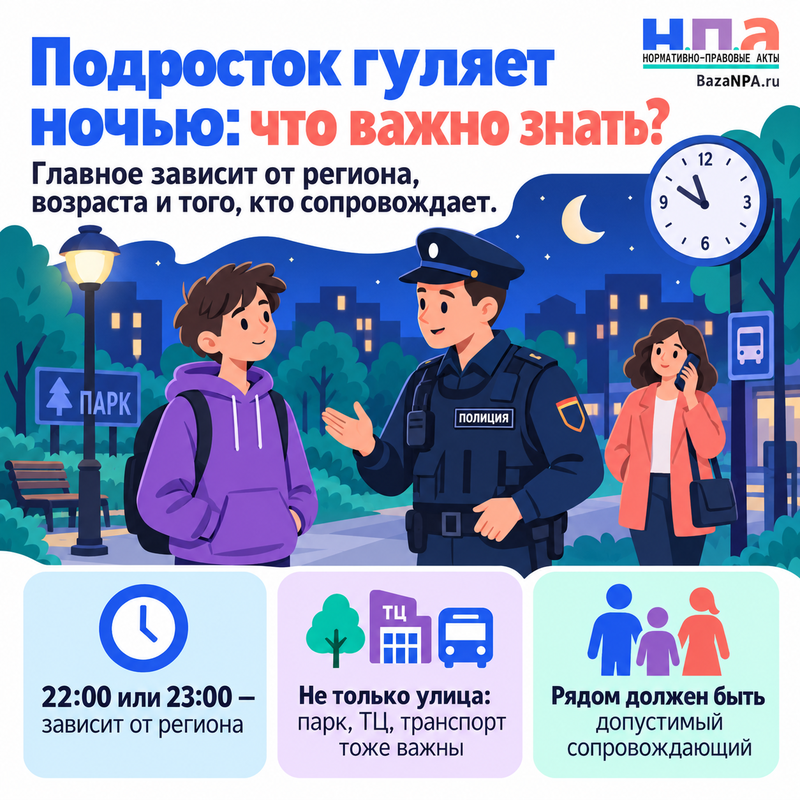 До скольки подростку можно гулять одному и кто может быть рядом ночью
