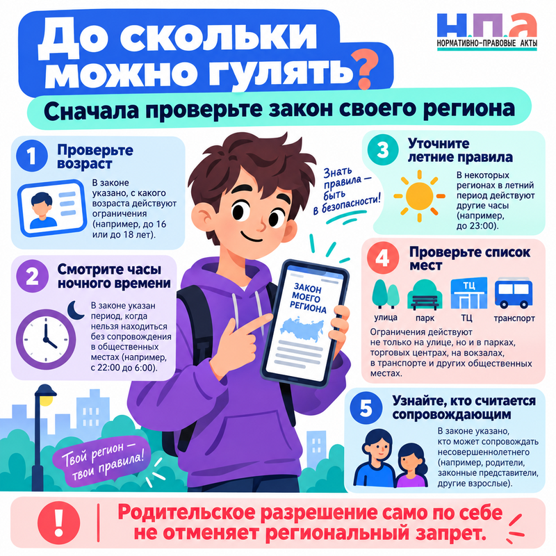 До скольки подростку можно гулять одному и кто может быть рядом ночью