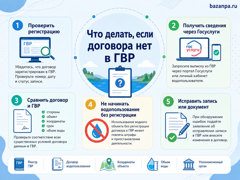 Договор водопользования отсутствует в Государственном водном реестре