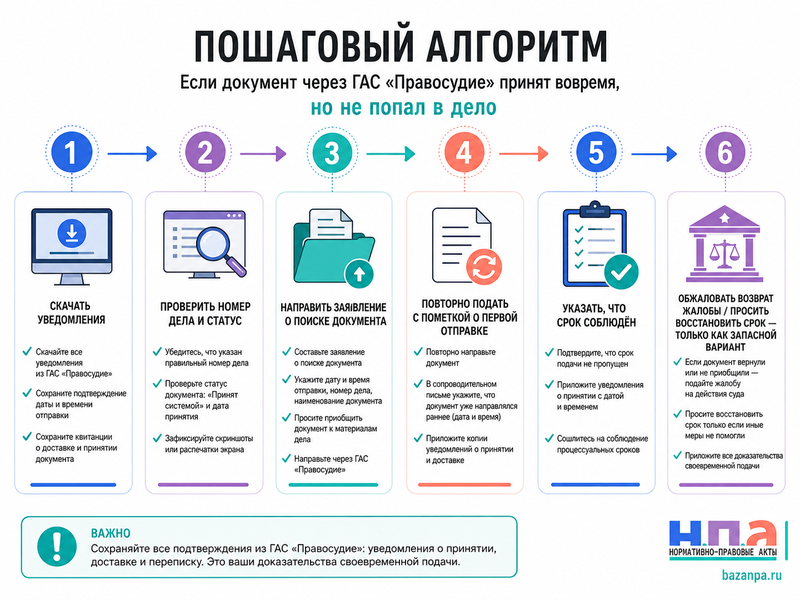 Документ через ГАС «Правосудие» принят вовремя, но не попал в дело как доказать соблюдение срока