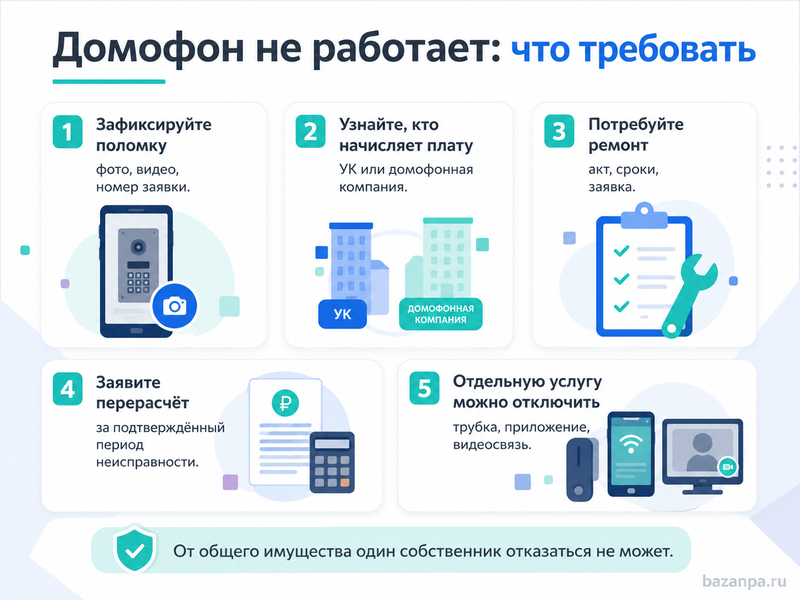 Домофон не работает, но плату продолжают начислять: ремонт, перерасчет и отказ от услуги