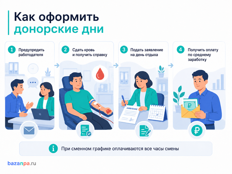 Донорские дни на работе оплата, перенос, присоединение к отпуску и увольнение