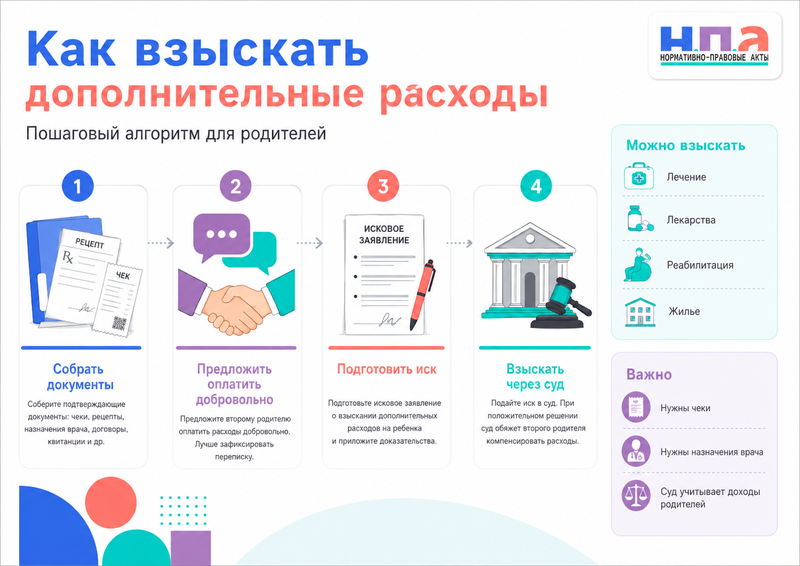Дополнительные расходы на ребенка сверх алиментов лечение, жилье, реабилитация и обучение