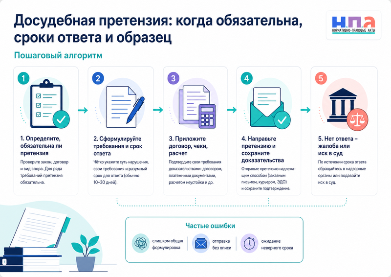 Досудебная претензия когда обязательна, сроки ответа и образец
