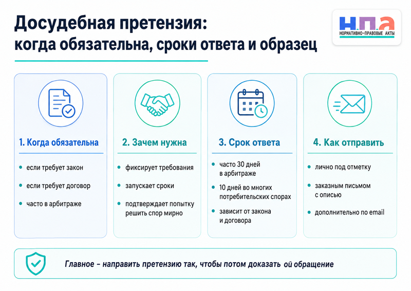 Досудебная претензия когда обязательна, сроки ответа и образец