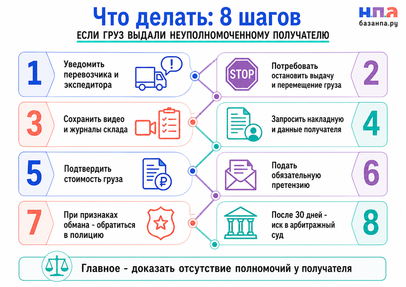 Экспедитор или транспортная компания выдали коммерческий груз человеку без доверенности и полномочий получателя