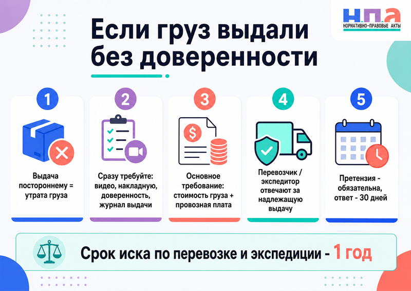 Экспедитор или транспортная компания выдали коммерческий груз человеку без доверенности и полномочий получателя