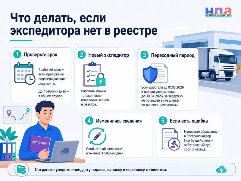 Экспедитор подал уведомление, но не появился в реестре Ространснадзора можно ли работать и кто возмещает потери в 2026 году