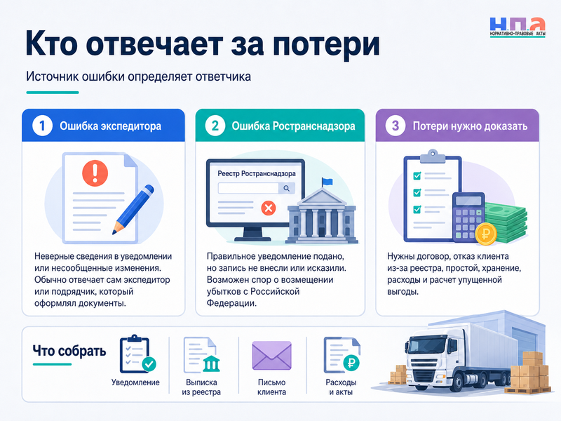 Экспедитор подал уведомление, но не появился в реестре Ространснадзора можно ли работать и кто возмещает потери в 2026 году
