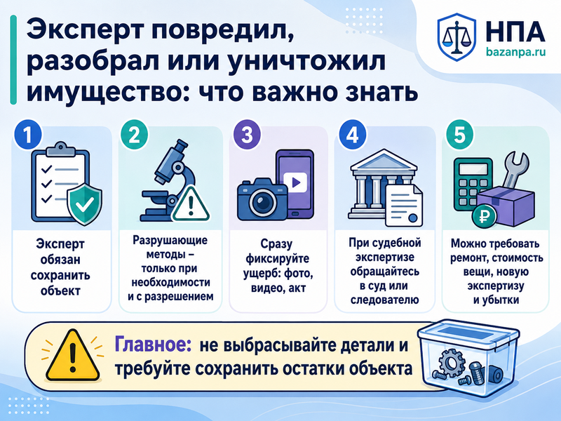 Эксперт повредил, разобрал или уничтожил имущество: что делать