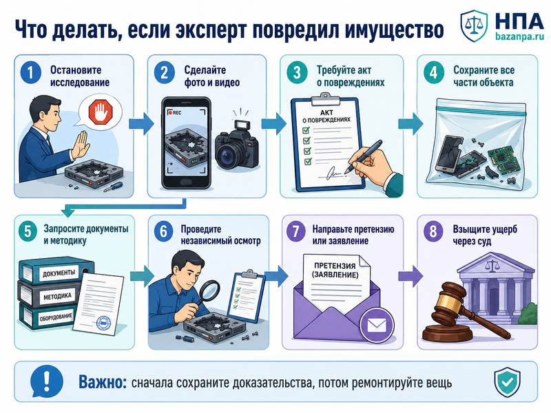 Эксперт повредил, разобрал или уничтожил имущество: что делать